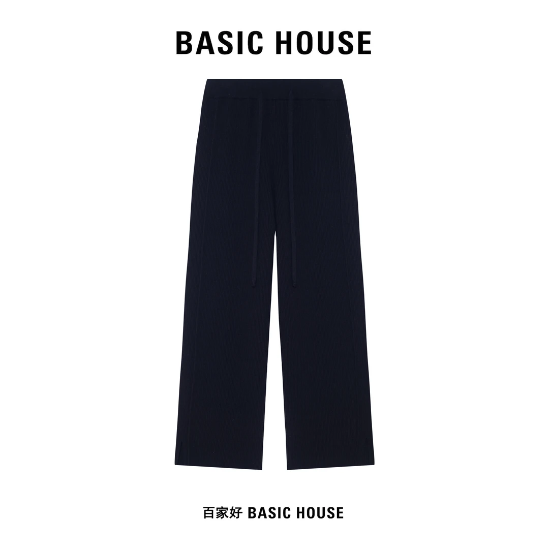 Basic House/百家好2024新款时尚休闲百搭宽松直筒针织阔腿裤3635