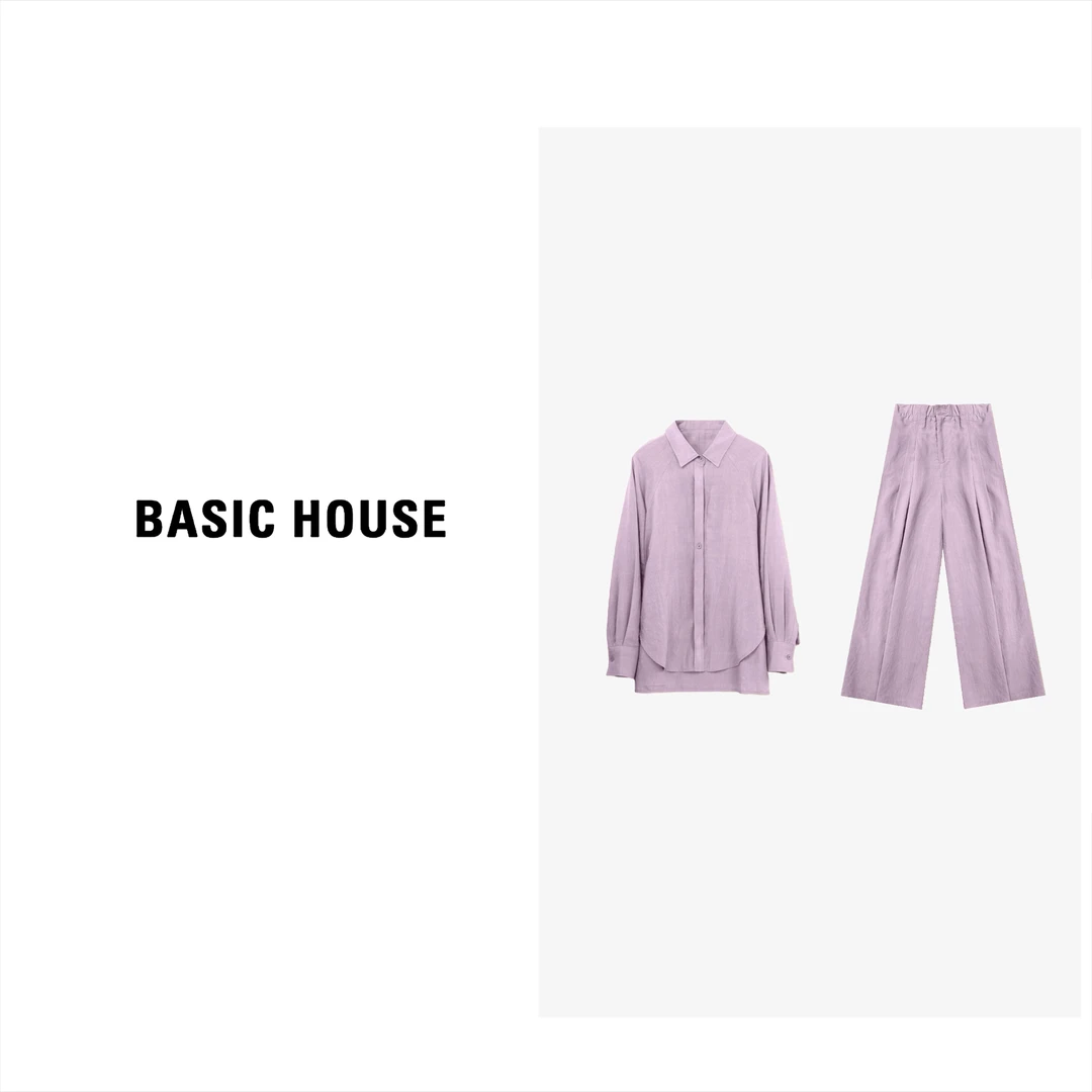 Basic House/百家好设计师高定时尚休闲百搭衬衫长裤套装DX379