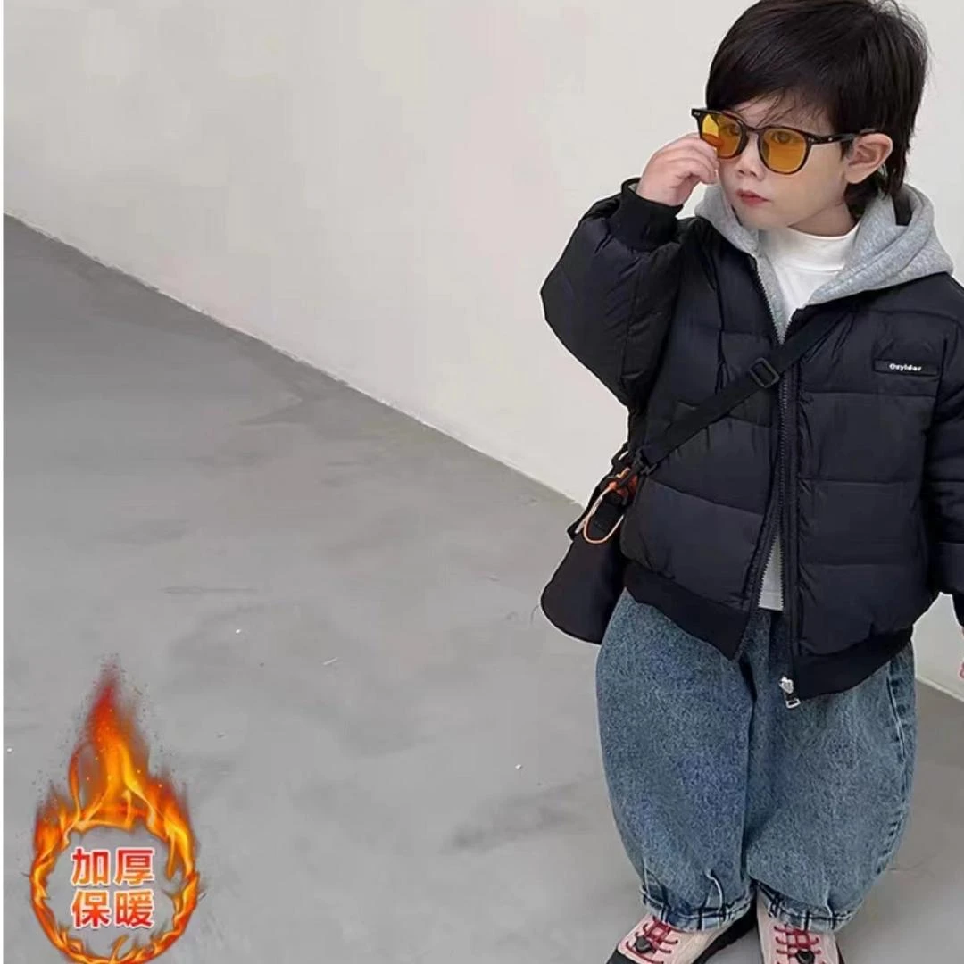 儿童加厚冬季新品小童男女宝宝休闲冬款潮流双面穿连帽棉服外套