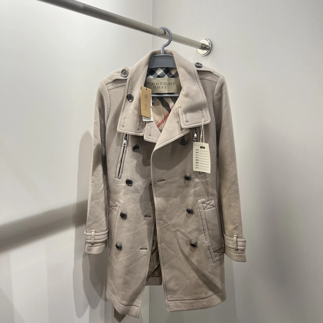 Burberry 博柏利 xx006 99新 翻领双排扣拉链大衣 UK8码 公价1.1W