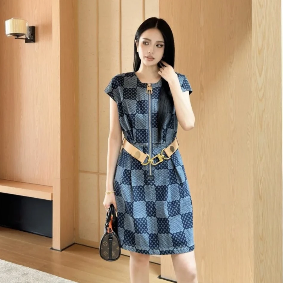 LV/路易威登 b075 准新带吊 老花棋盘格连衣裙 34码 公价2.2w