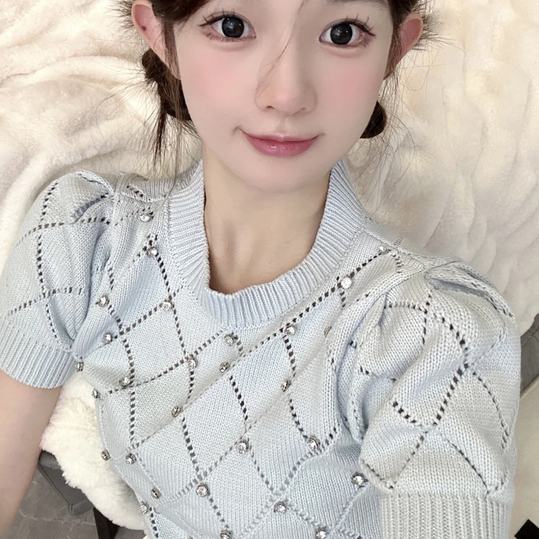 MIU MIU缪缪 2j021 准新带吊 SS23钻石圆领短袖毛衣36码 公价1.2w