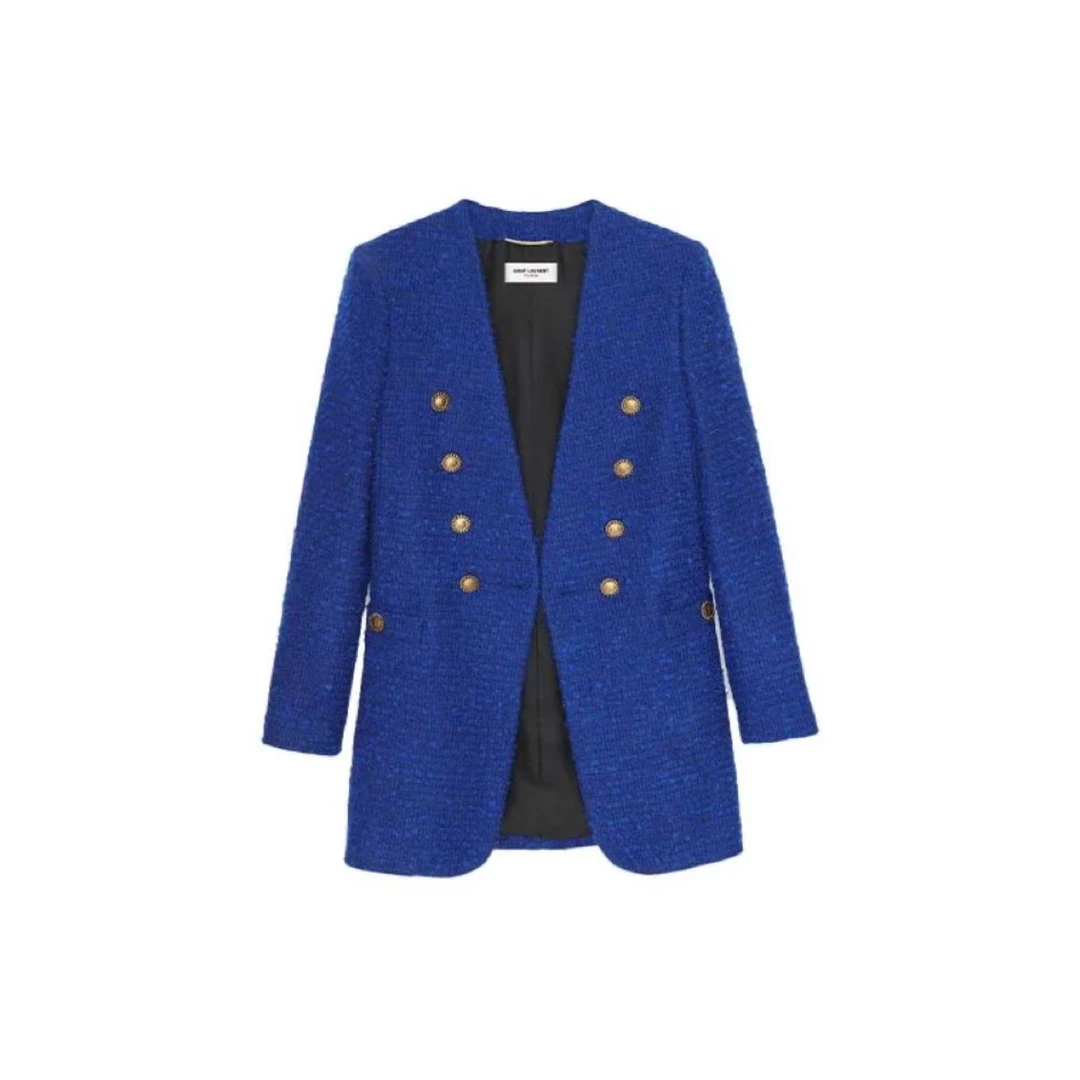 Ysl/圣罗兰ysl dl238准新带吊 粗花呢双排扣夹克 40码 公价2.2w