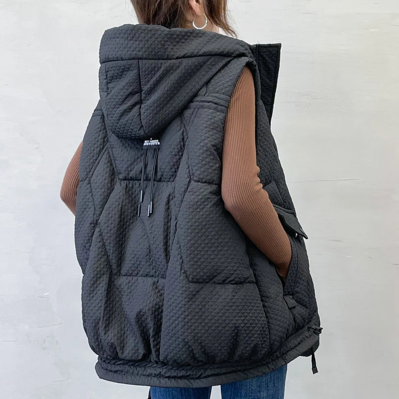 宽松大码连帽棉马甲女2024新款欧版春秋加厚马夹外套百搭女款背心
