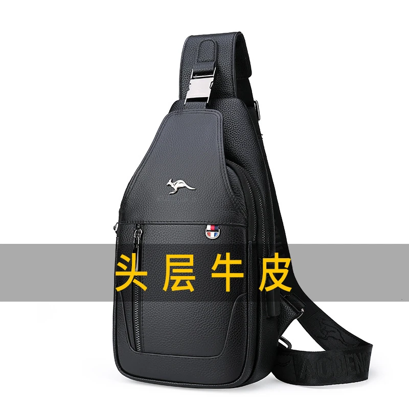 2023头层牛皮男士胸包男包斜挎包真皮单肩包潮流休闲包新款小背包