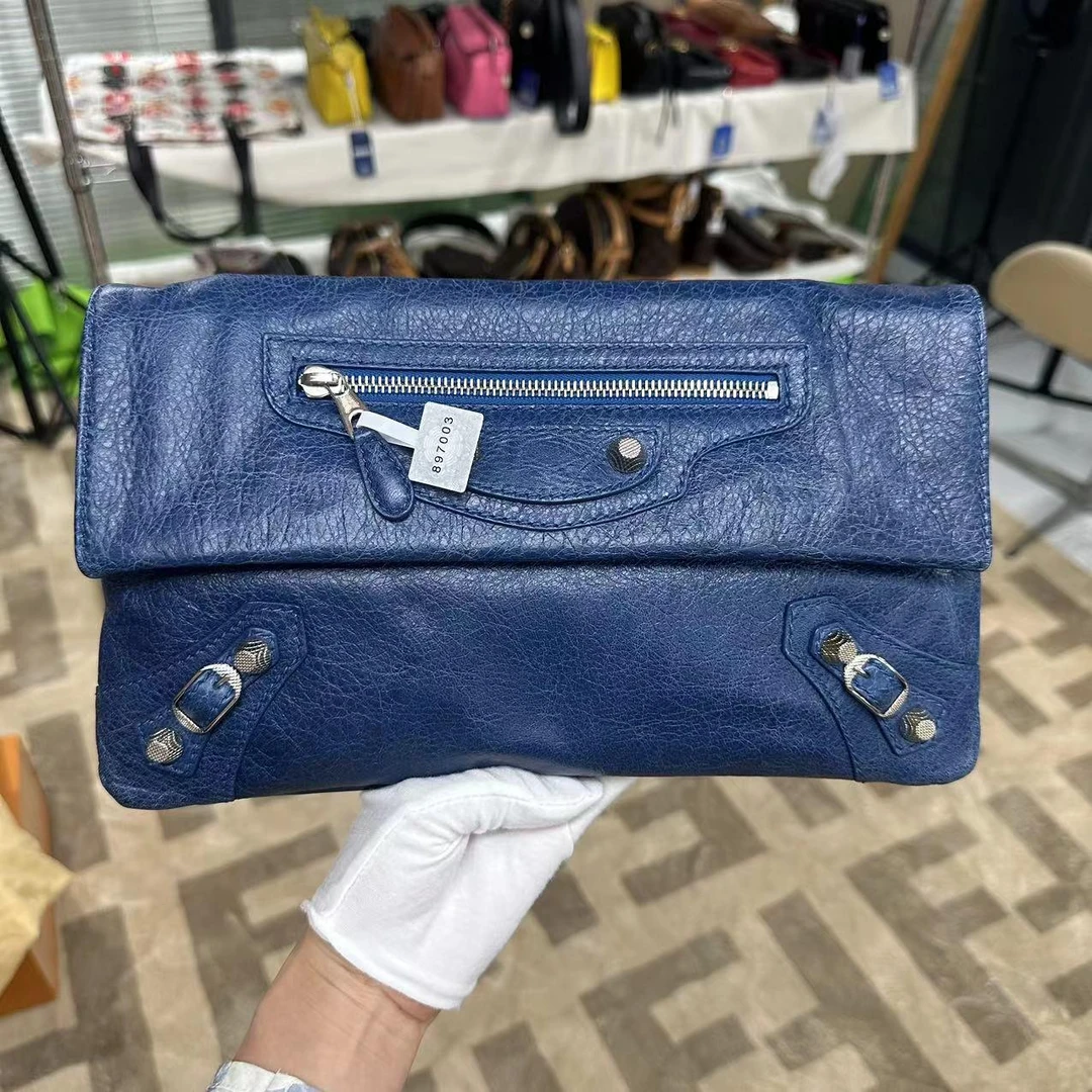 95新 Balenciaga/巴黎世家 蓝色机车手拿包/派/897003
