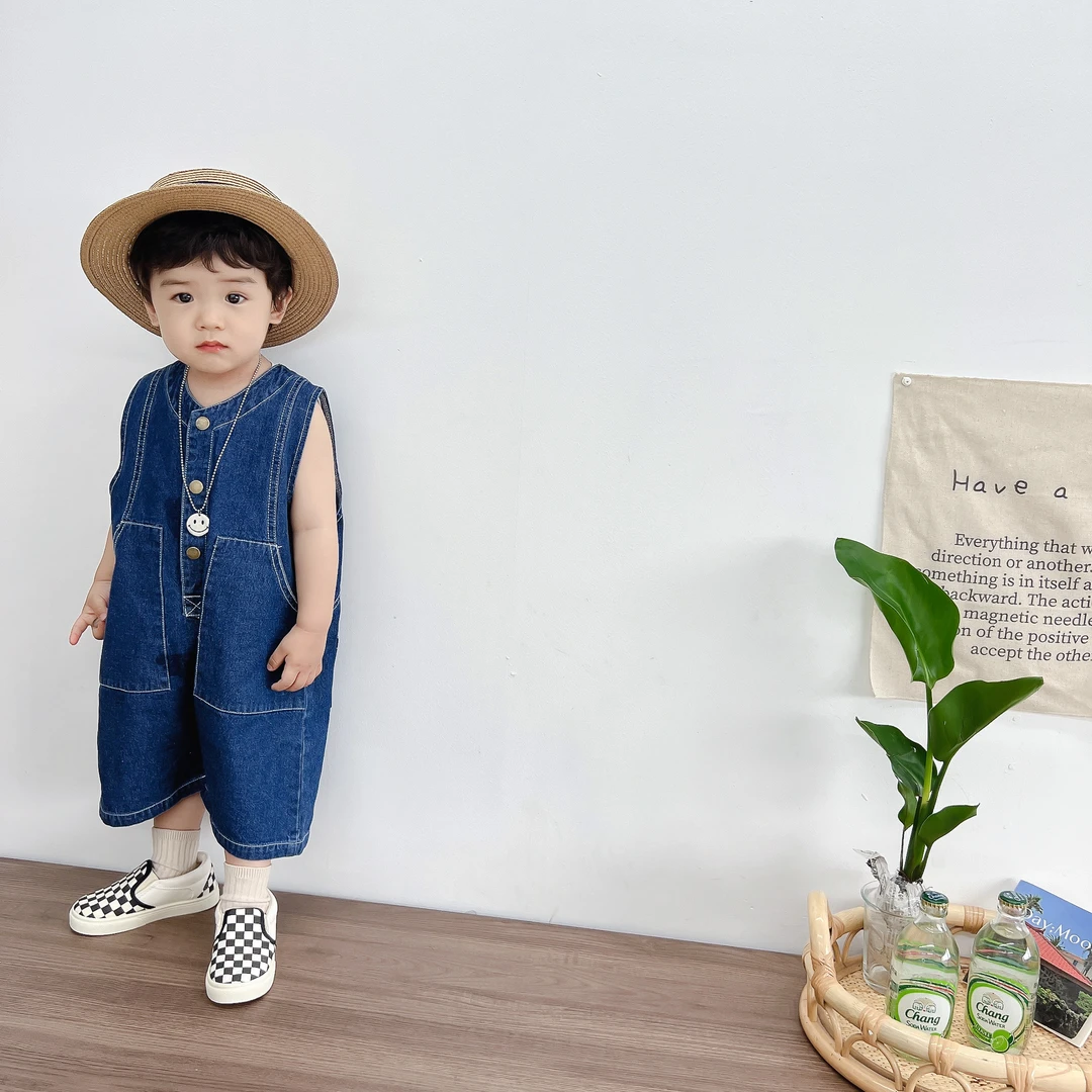6580 儿童连体裤套装夏款韩系简约背心渔夫背带裤2件套