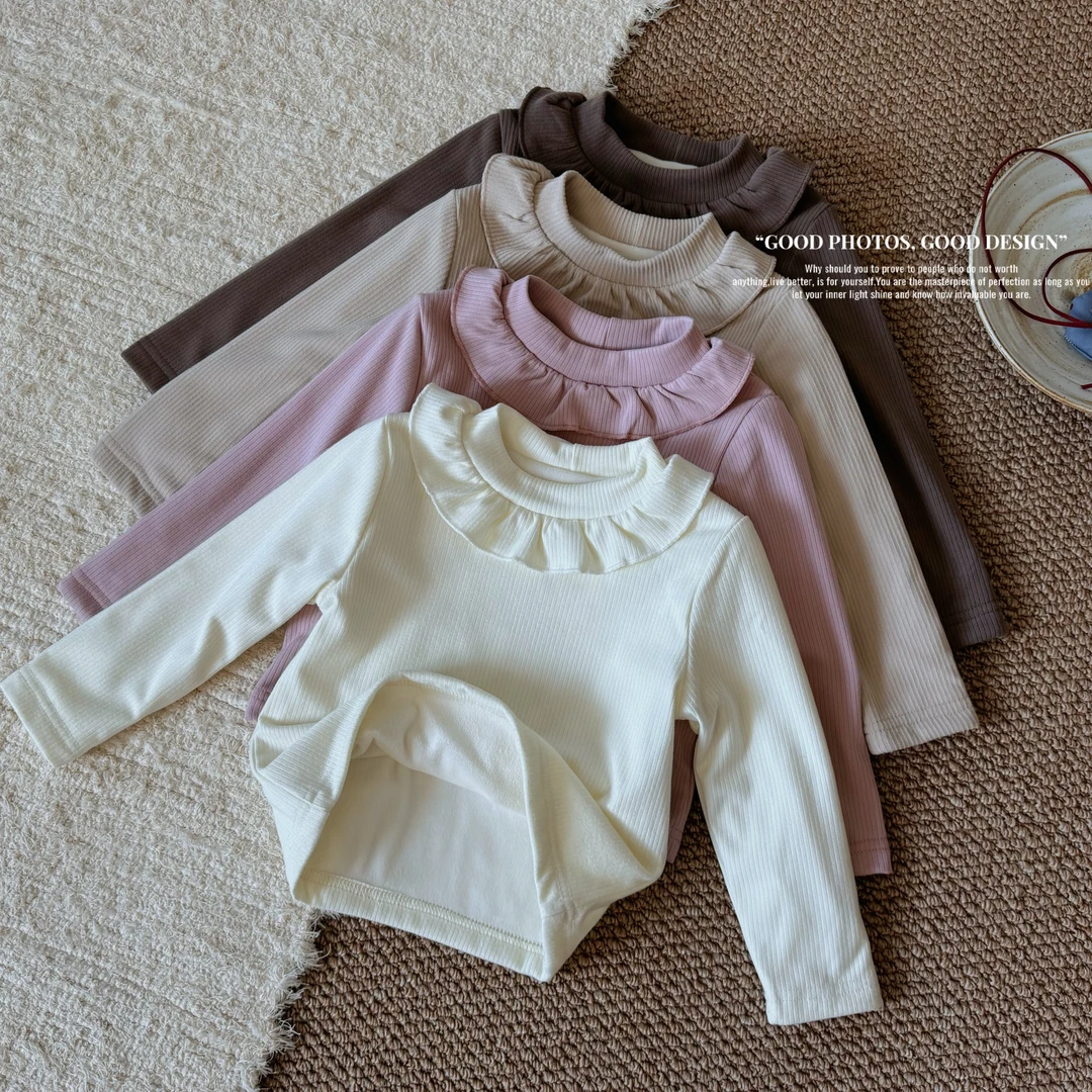 24172 婴儿打底衫冬装韩版女宝宝双层加厚花边领打底衫上衣