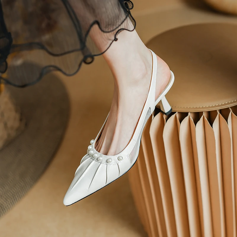 跟高6.5cm/夏季气质高跟鞋女细跟尖头后空透气单鞋