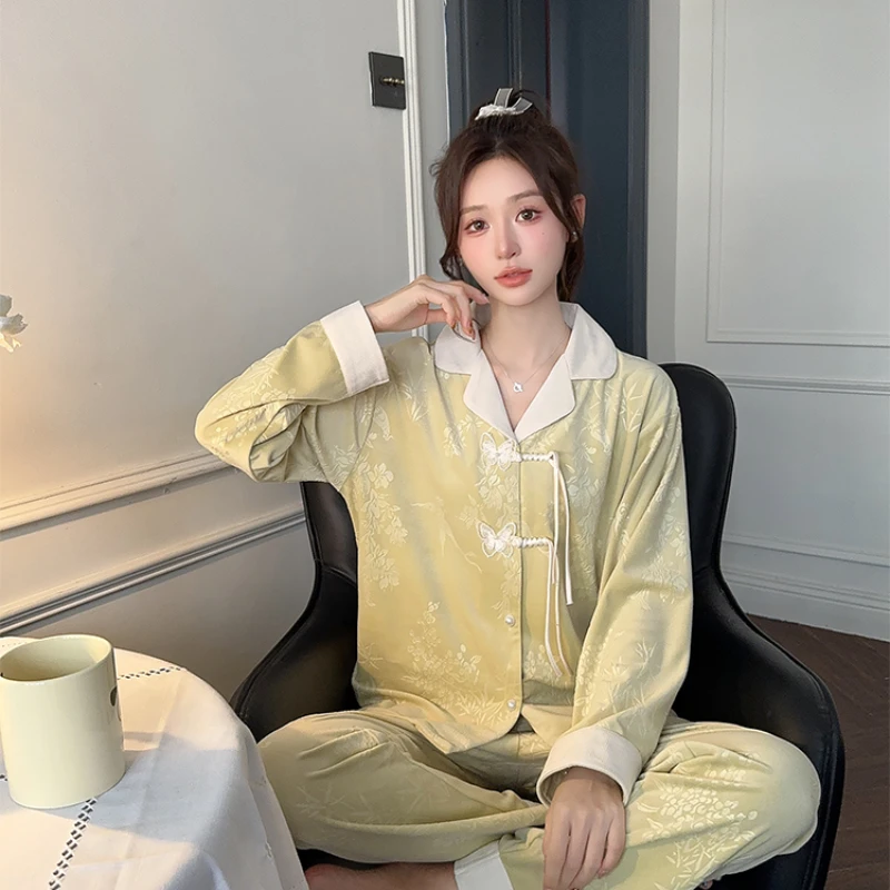 【立体雕花工艺】新中式国风蝴蝶盘扣睡衣女海岛绒秋冬季家居套装