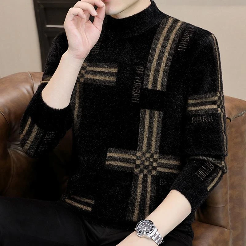 啄木鸟毛衣男半高领春季季打底针织衫潮流加绒加厚保暖冬装上衣服