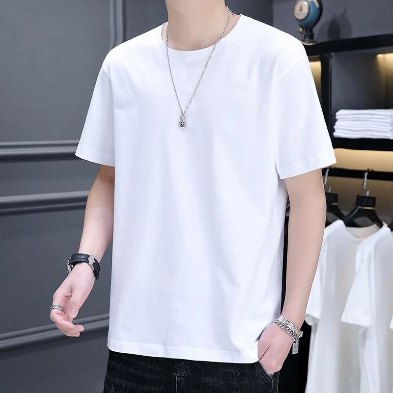 啄木鸟男士短袖T恤2023新款夏季纯色T恤白色半袖潮流打底衫上衣服