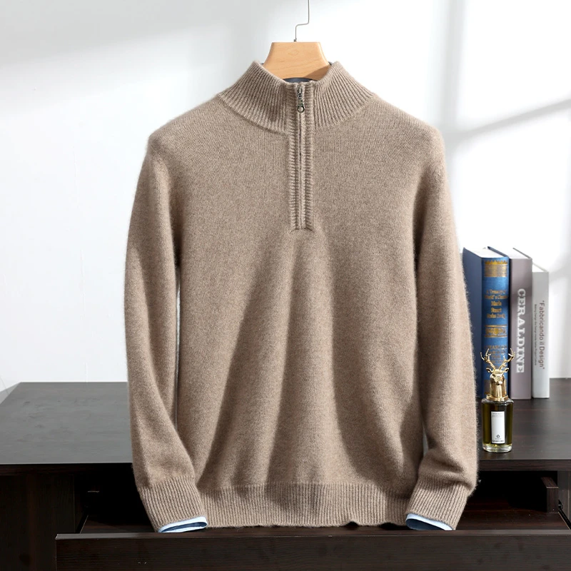 半高领拉链AK15七针加厚套头羊绒衫纯山羊绒男士打底毛衣宽松