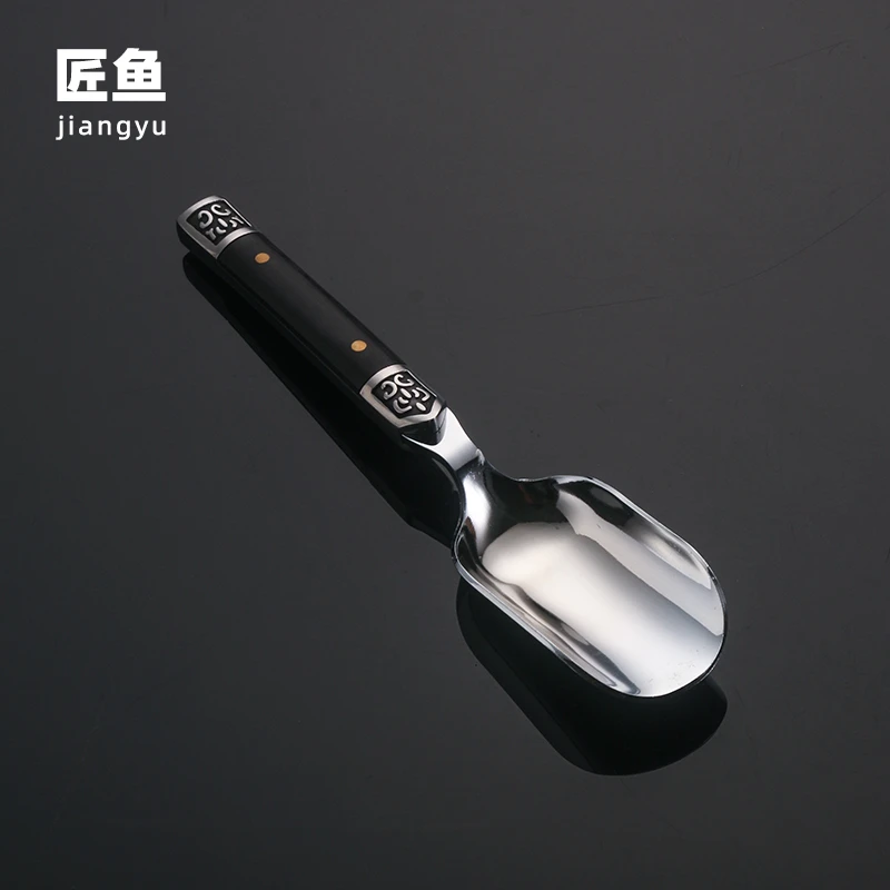 匠鱼 新款黑檀木茶勺不锈钢单个分茶勺取茶器茶叶勺茶匙 茶具配件
