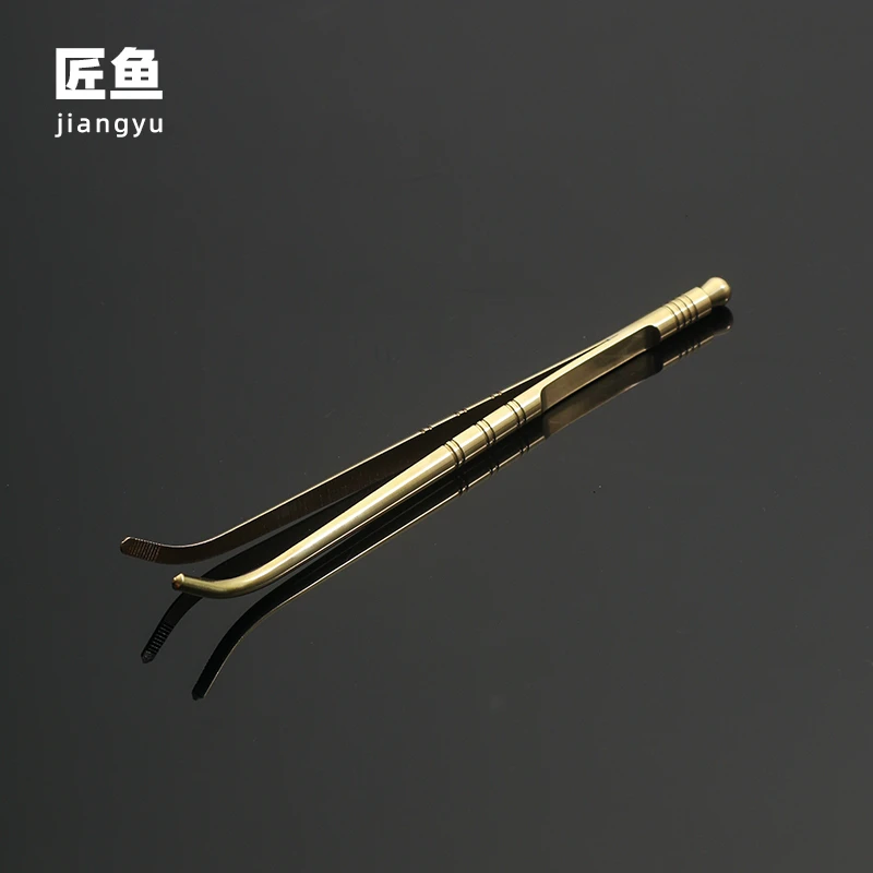 匠鱼纯铜茶夹杯洗杯夹防滑茶叶夹子茶镊子茶杯夹黄铜茶具配件茶道