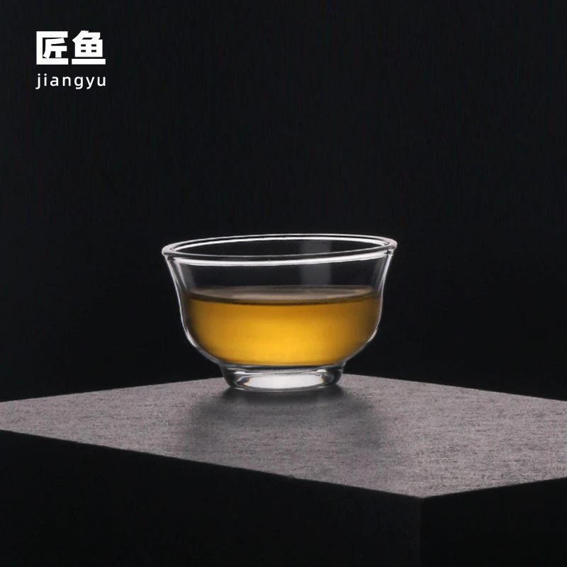 匠鱼高档加厚耐热玻璃小茶杯透明水杯主人杯单杯家用功夫茶具配件