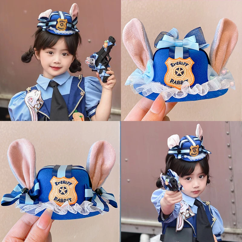 兔子警官头饰朱迪疯狂动物城头饰儿童耳朵帽子发夹宝宝帽子夏遮阳