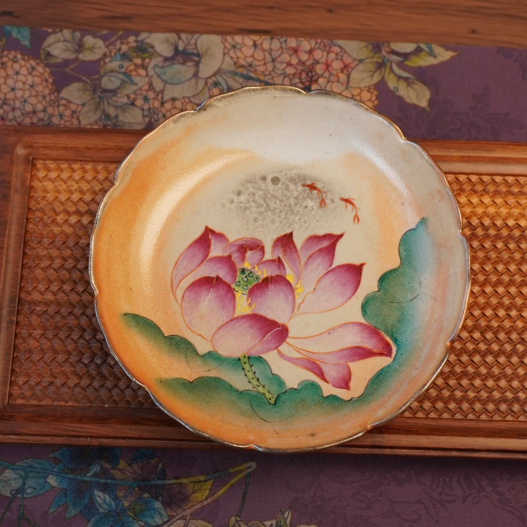 【长石志野·荷花·壶承】1手绘手作柴烧复古家用陶瓷精美壶承干泡盘