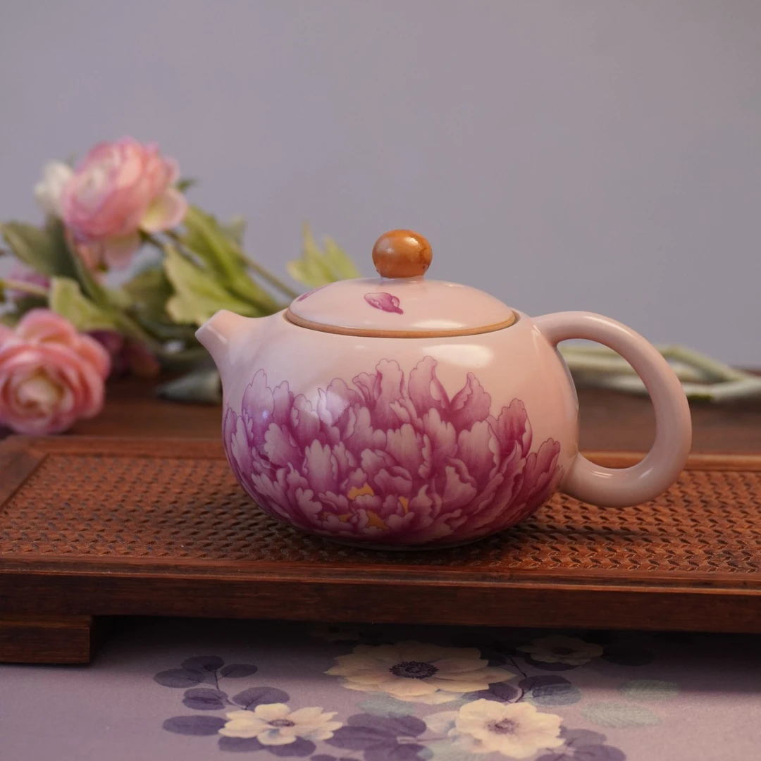 【粉汝牡丹·西施壶】陶瓷开片手工女士家用精美泡茶壶