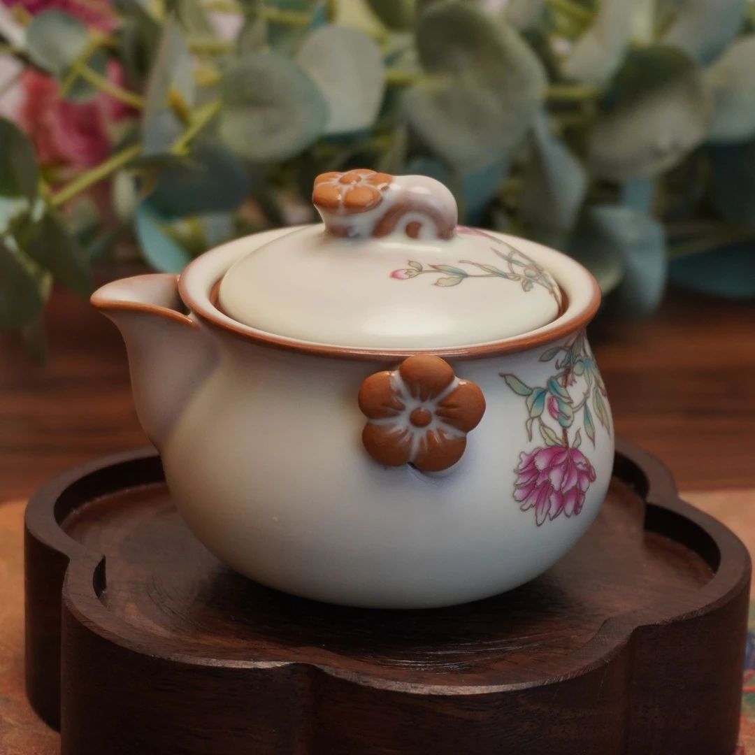 【猪油冻·芍药花·宝瓶】青釉开片养线复古家用陶瓷双耳手抓壶