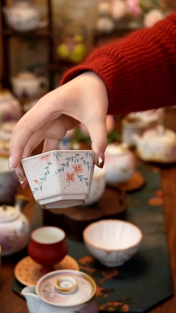 【闪购商品】瓷器欢喜志野烧六方杯子