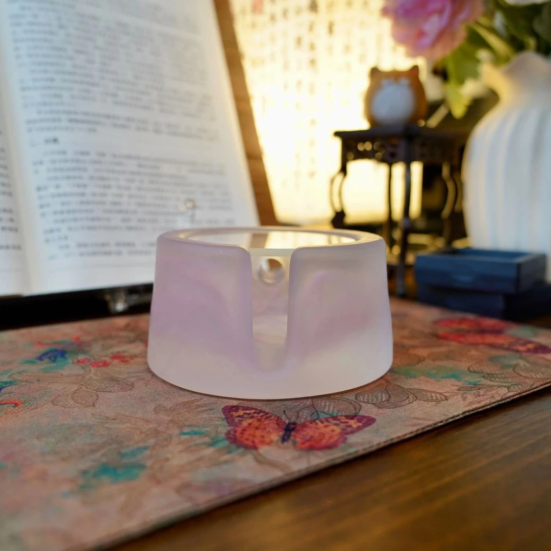 【粉色琉璃温茶器】家用简约茶道轻奢精致蜡烛加热温茶器小型暖茶炉