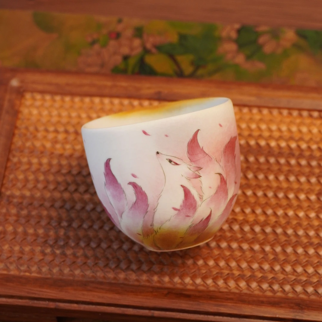 【九尾狐·蛋杯】创意手绘陶瓷主人杯家用国风精美开片养线可爱治愈