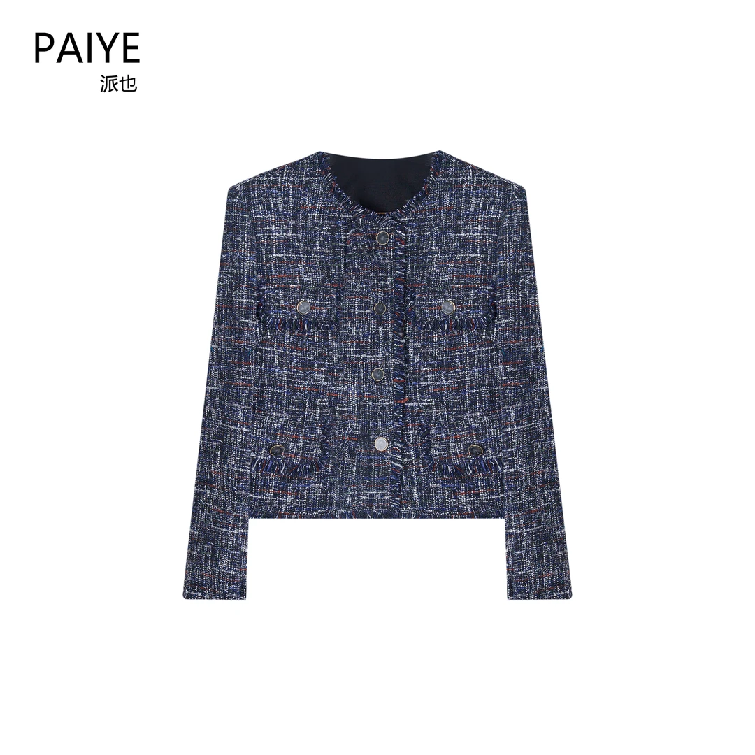 妖蓝高奢小香风编织外套2025秋冬新款法式名媛气质短款上衣A75896