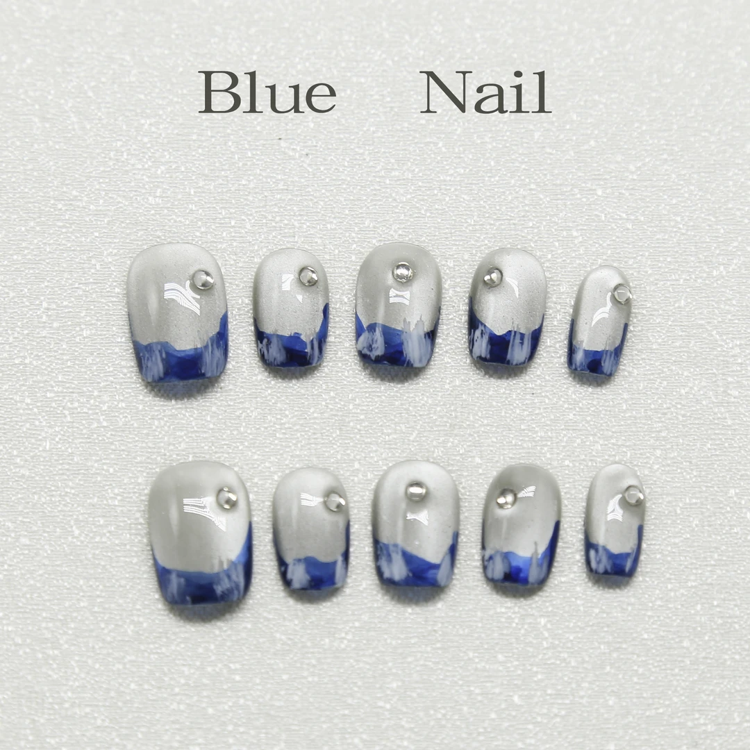 【冰川纪】-BLUENAIL-手工穿戴甲可反复穿戴手绘指尖法式简约显白款