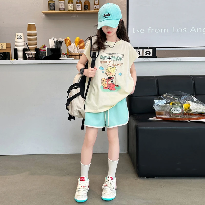 女童夏装套装2024新款6-12岁15岁中大童小女孩洋气休闲短裤两件套