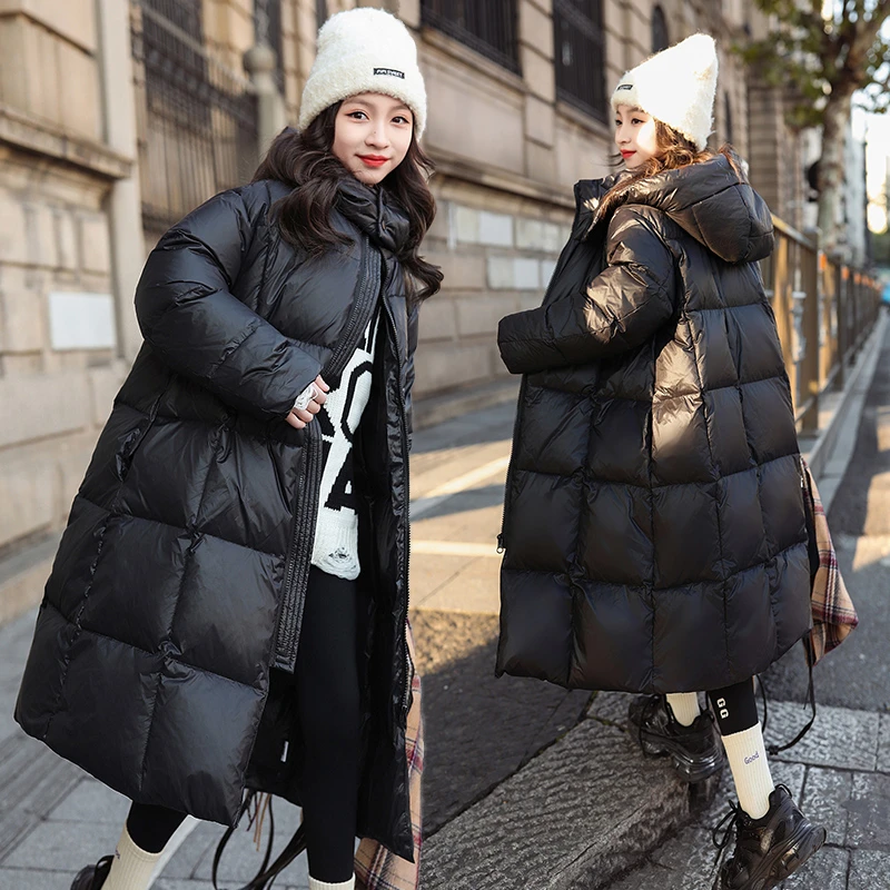 女童羽绒服6-12岁15岁2023新款洋气加厚中长款黑色中大童90白鸭绒