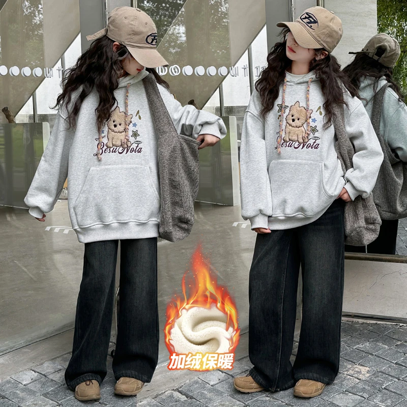女童加绒套装2024新款6-12岁15岁中大童装洋气休闲运动小女孩衣服
