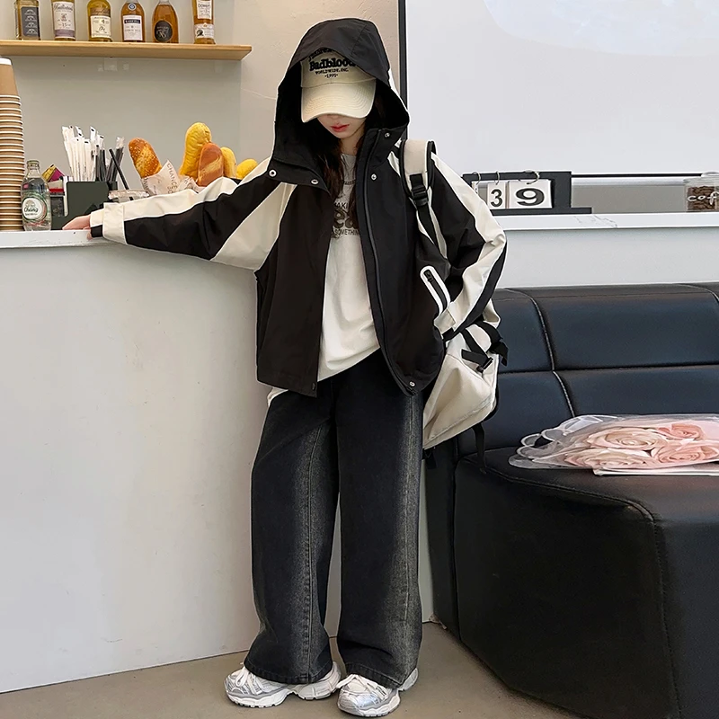 女童冲锋衣春秋2025新款6-12岁15岁中大儿童休闲运动宽松百搭外套