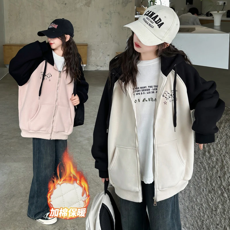 女童冬季棉衣外套2024新款6-12岁15岁中大童宽松休闲运动洋气加厚