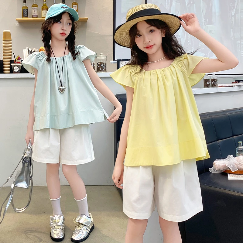 女童夏季套装2024新款6-12岁15岁小女孩韩版甜美洋气薄款中大童装