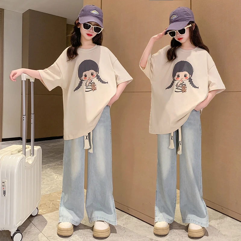 女童夏装套装中大童装2024新款洋气小女孩休闲运动薄款衣服两件套