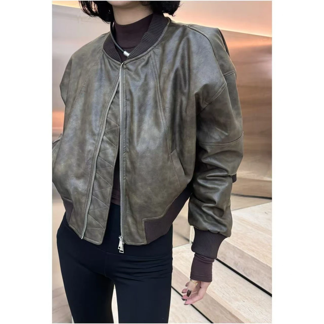 暴躁小明 秋冬加厚轧棉棒球服皮外套小短款加绒拉链上衣/096