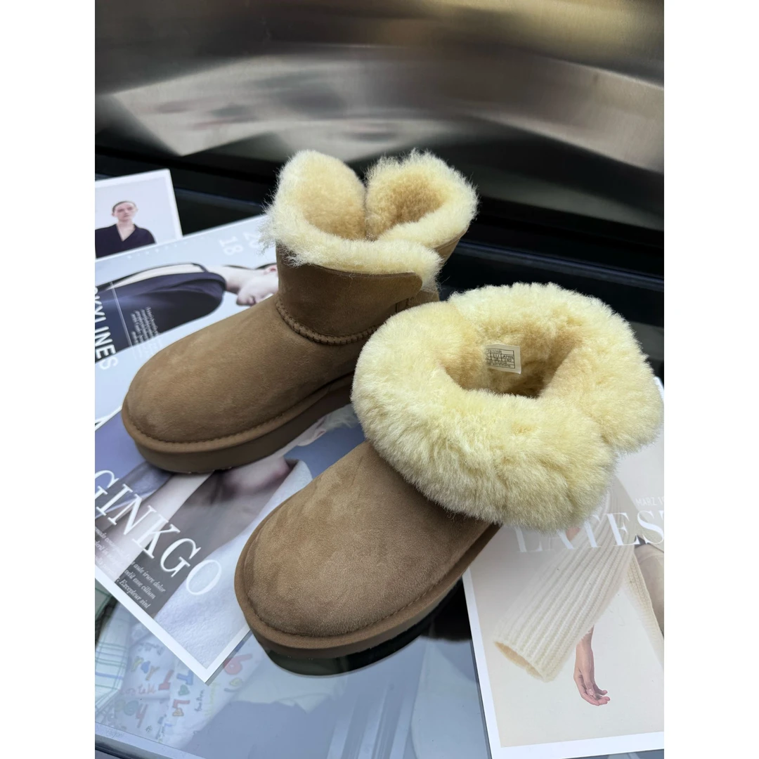 暴躁小明  加绒加厚羊毛皮短筒雪地靴冬季皮毛一体圆头两穿翻毛鞋