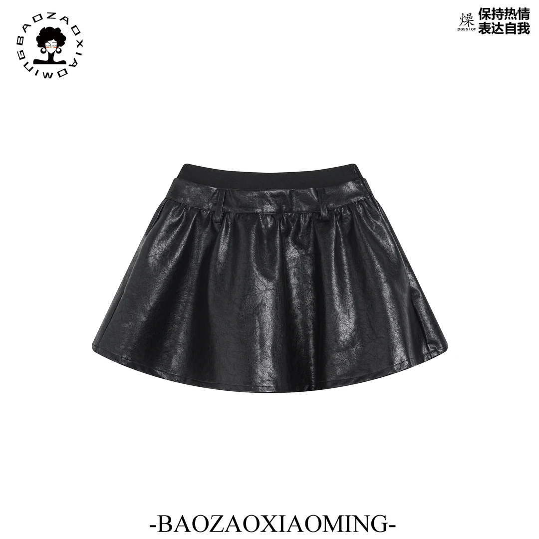 暴躁小明  复古美式秋冬皮短裙女加厚显瘦显腿长半身裙/166