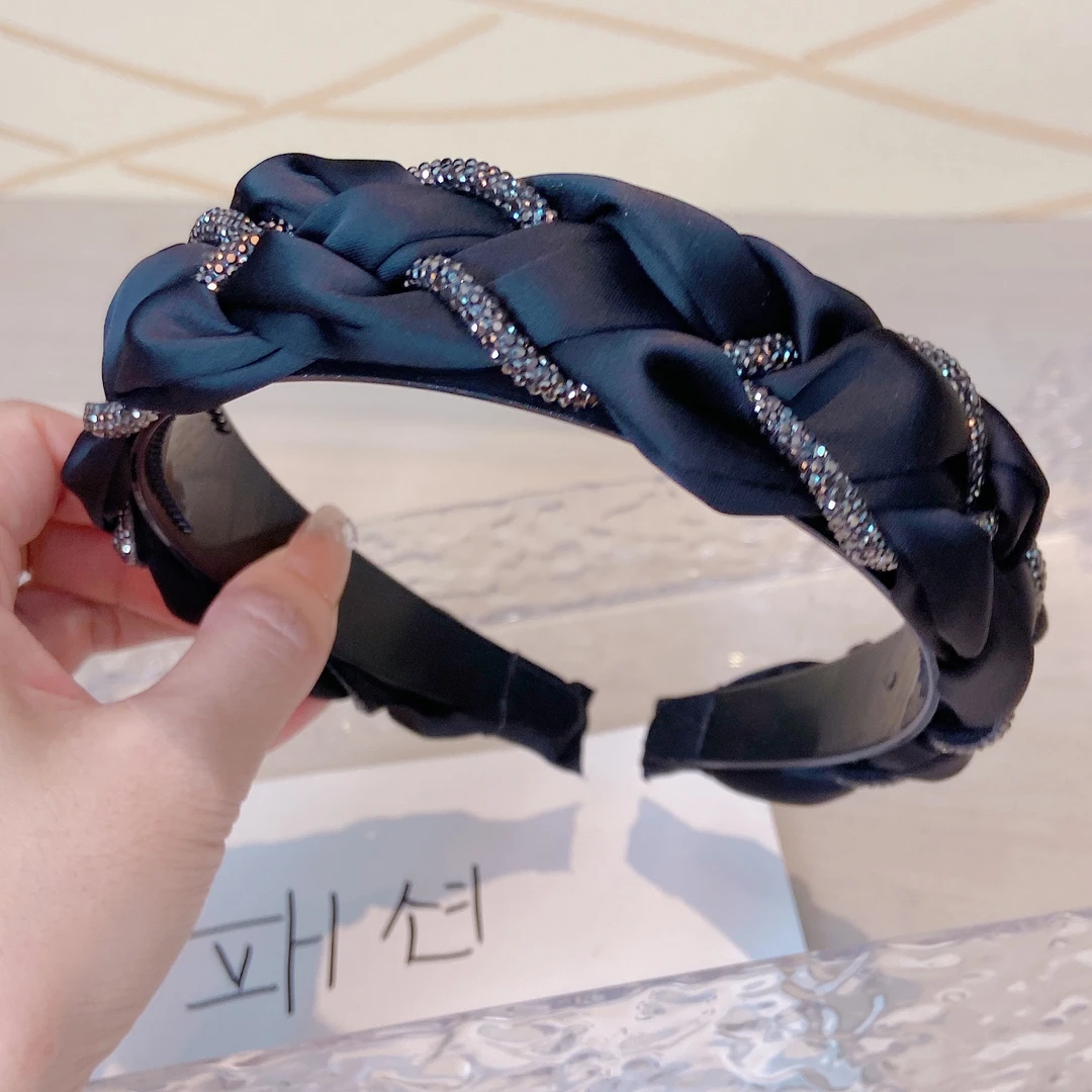 带齿韩国新款高档设计师款定制发箍百搭手工黑色麻花