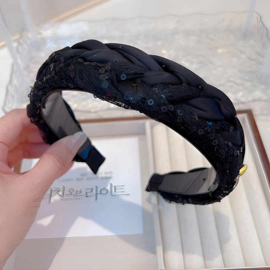 带齿麻花发箍百搭韩版轻奢小香风黑色气质简约手工编织宽边轻奢