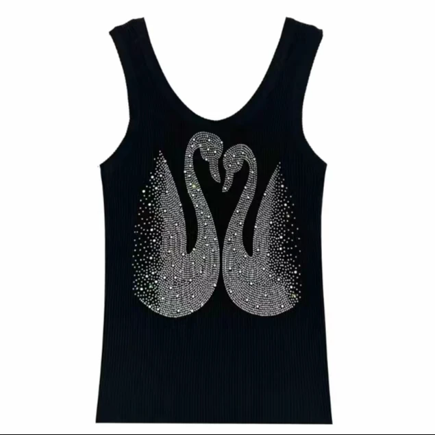 烫钻夏季修身显瘦时尚百搭外穿无袖透气圆领女背心打底