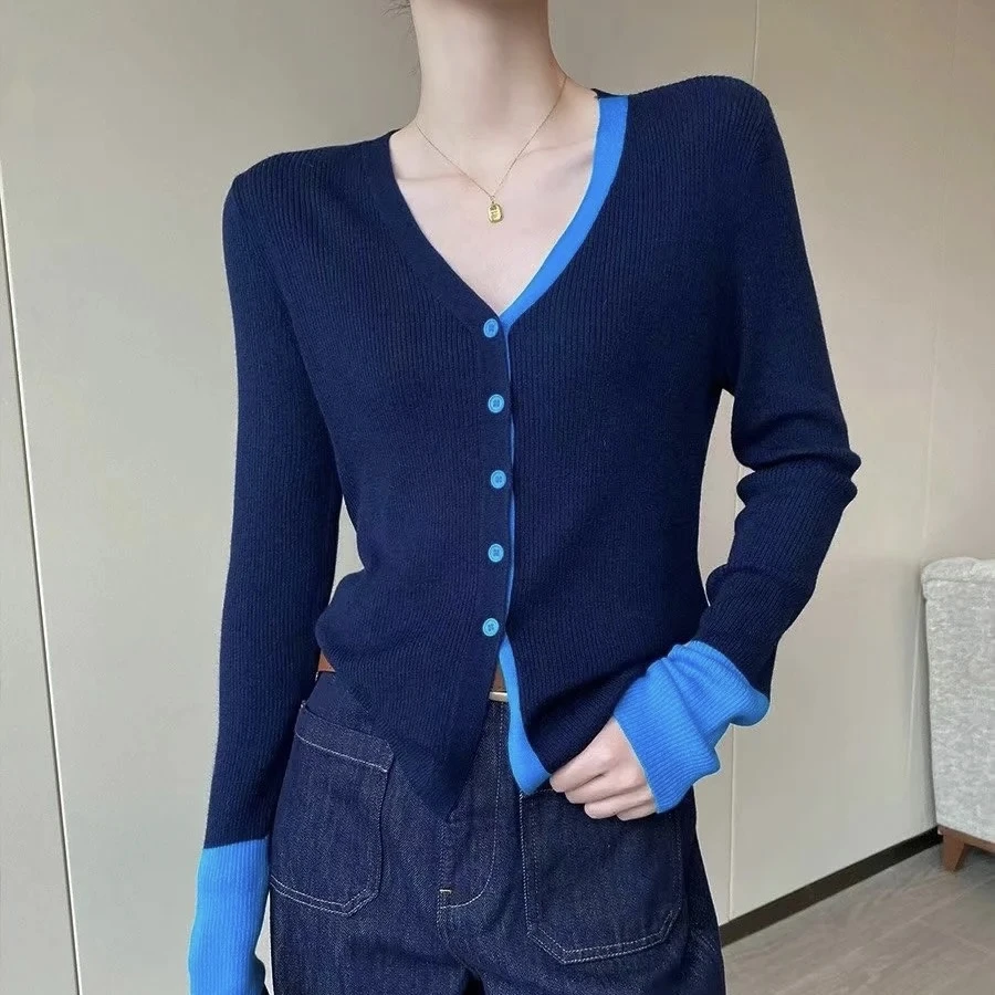 气质洋气长袖针织时尚显瘦百搭v领开衫毛衣(0051)