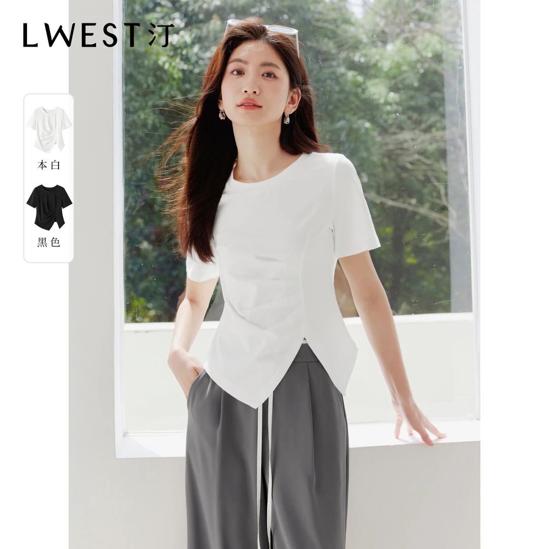 朗文斯汀2025夏装新款设计感百搭洋气开叉修身T恤DTYT4204B21092