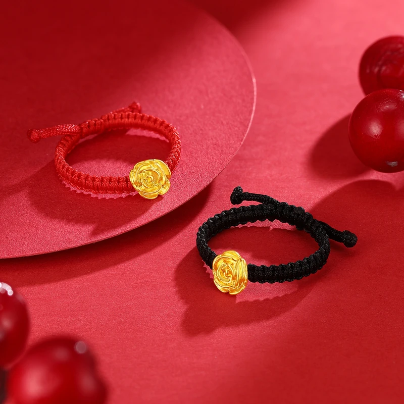 Chow Tai Seng/周大生玫瑰花戒指黄金足金送女友发一个多样性发货