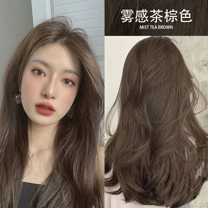 雾感茶棕色染发剂膏莫兰迪茶亚麻棕冷棕流行发色显白自己在家植物