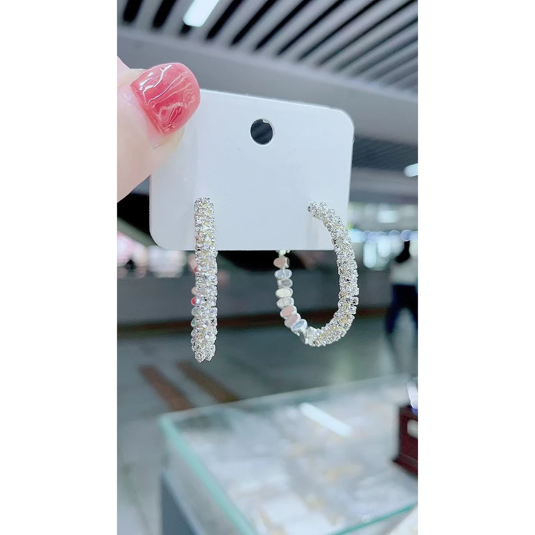 合金合成锆石耳饰 3871《碎银几两》个性时尚气质百搭圈圈耳饰