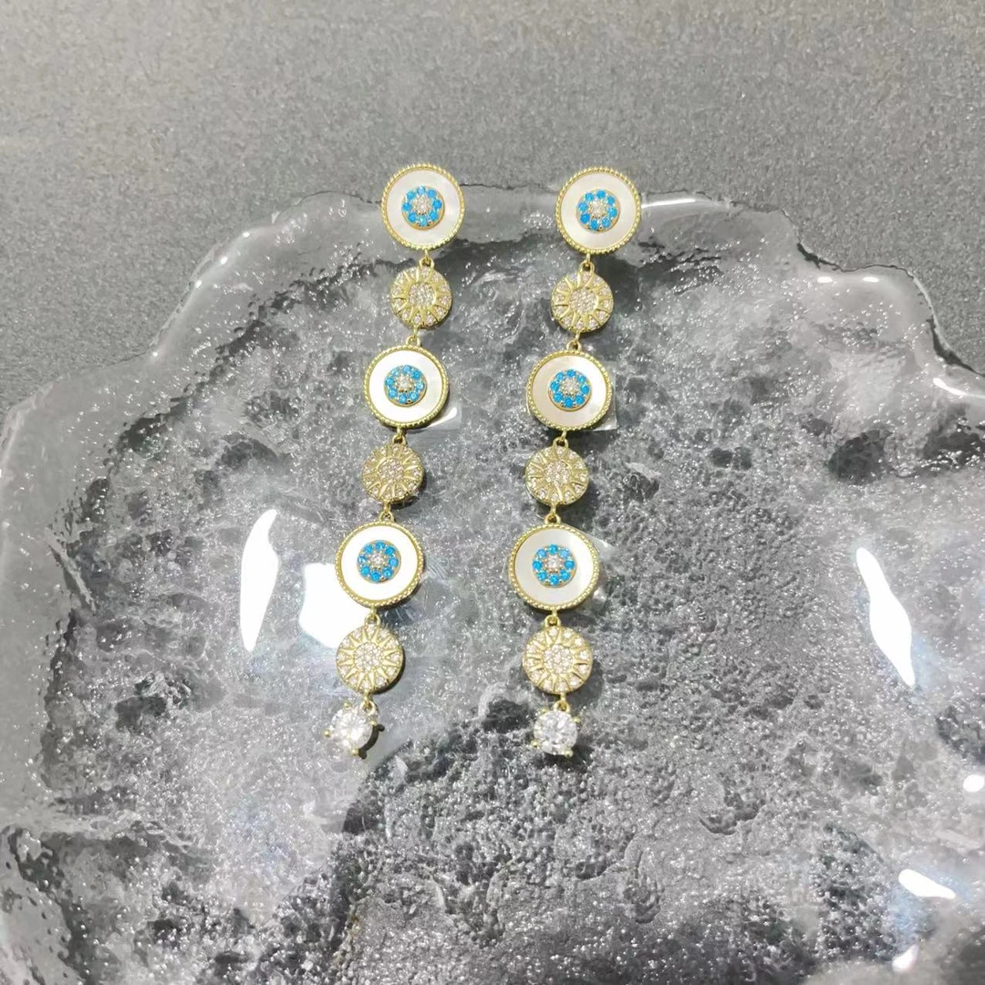 铜合金合成锆石耳饰 3171时尚潮流爆款圆形流苏耳环