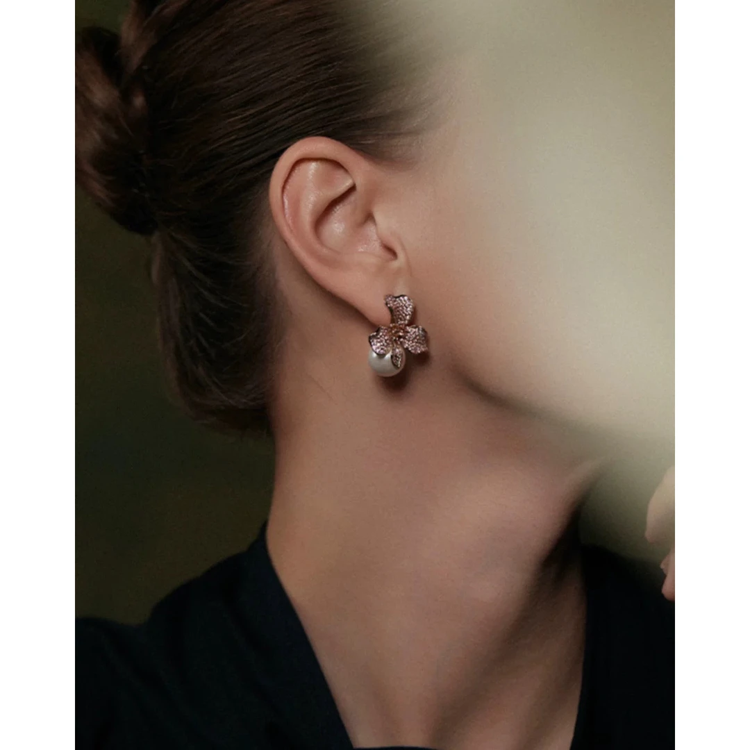 合金合成锆石耳饰 1642气质轻奢法式花朵耳环