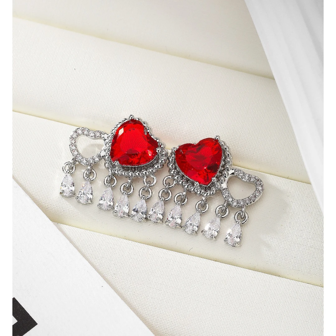 合金合成锆石耳饰 3851时尚爱心小众百搭耳环